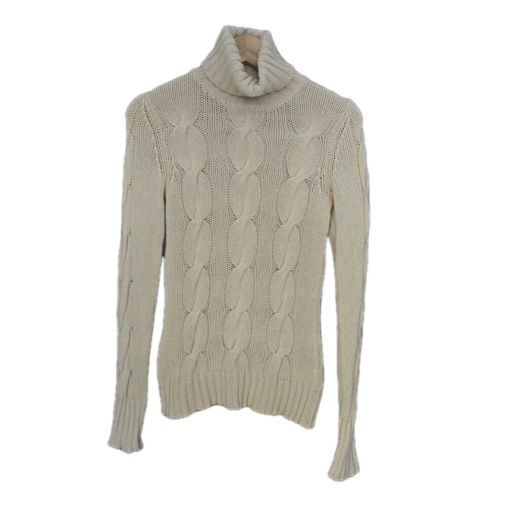 Sutton Studio 100% Cashmere Cable Knit Turtleneck Sweater Ivory Women’s S ( flaw